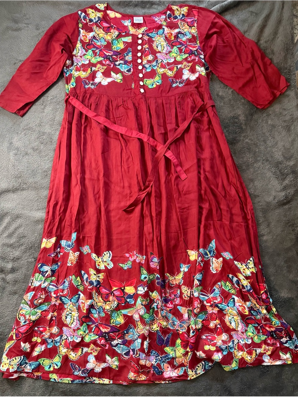NW. new!!!Women's Red Butterfly-Print Midi Dress